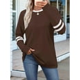 thumbnail image 5 of Long Sleeve Shirts for Women Color Block Casual Tops Fall Outfits Basic Tees Trendy Clothes Brown L, 5 of 6