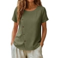 thumbnail image 6 of GUACER Blouses for Women Short Sleeve Cotton Linen Casual Round Neck Button Down Tops Relaxed Fit Shirts, 6 of 7