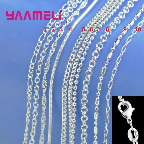 100% auténtico collar de cadena de eslabones de plata de ley 925 genuina con cierres de langosta para hombres y mujeres colgante 10 diseños 16-30 pulgadas Dengxun unisex