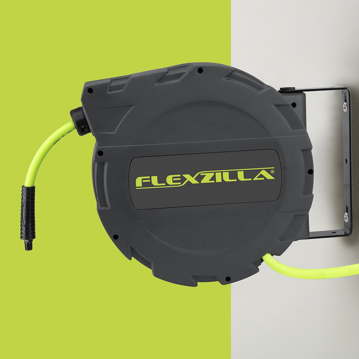 Flexzilla® Enclosed Plastic Retractable Air Hose Reel, 3/8" x 30', ZillaGreen™