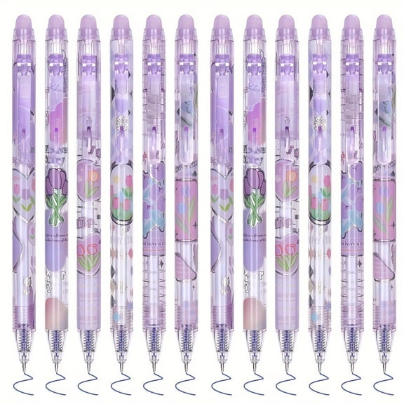 Jiibva 12pcs Tulip Erasable Gel Pen, Cute Cartoon Flowers Erasable Ink Gel Pen Kawaii Stationery Office Gift