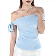 thumbnail image 2 of Tops Cortos con Hombros Descubiertos y Doble Forro para Mujer 2025, Tops Asimétricos Sin Mangas Y2K para Salir Azul L, 2 of 10