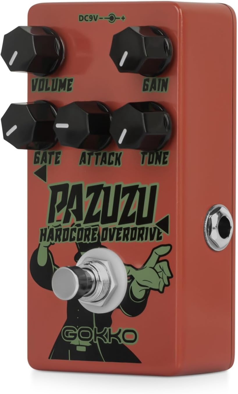 GOKKO PAZUZU OVERDRIVE GK-62 - Multi-Tone Overdrive Pedal with Noise Gate, 6 Classic Overdrive Modes, Adjustable Attack & Tone Controls - Perfect for Guitarists Seeking Versatile Overdrive Tones
