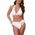 thumbnail image 1 of INSPIRAR CHIC Conjuntos de Bikini de Anillo en O con Colgantes de Concha Ribeteados de 2 Piezas, Parte Superior Halter y Parte Inferior Triangular, Trajes de Baño Medianos, Blancos, 1 of 5