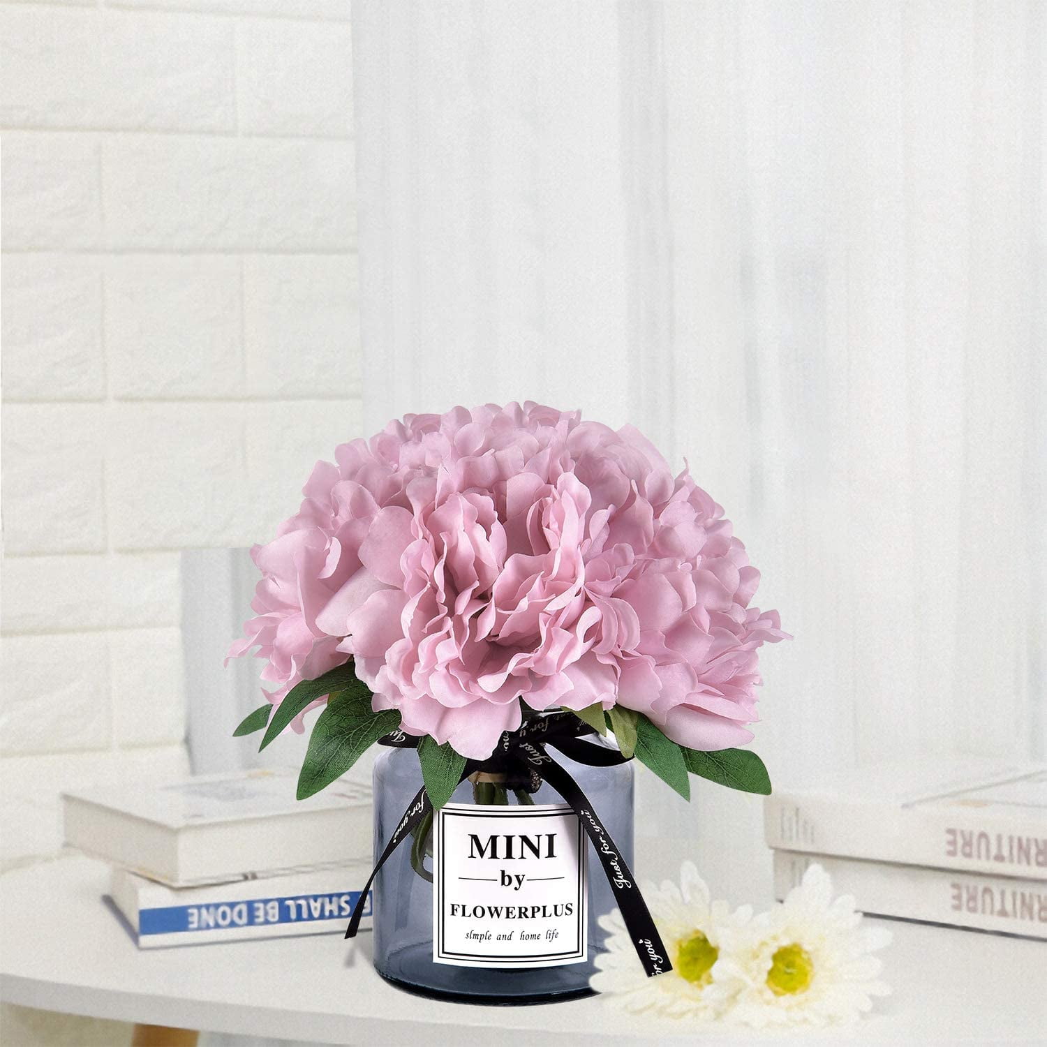 Artificial Peony Flowers with Vase, Faux Peony Flowers Fake Flowers Arrangements for Home Decor