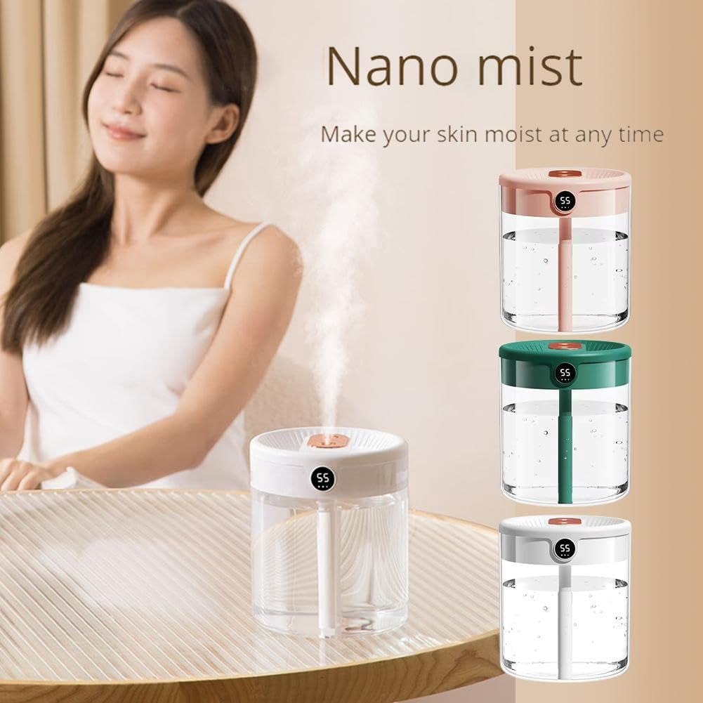 2l Double Nozzle Air Humidifier, Desktop Double Nozzle Cool Mist Humidifier With Night Light, Silent Humidifiers Usb Personal Desktop Humidifiers, for Baby Bedroom Travel Office Home