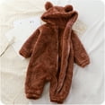 thumbnail image 4 of Generic Baby Clothes Comfortable Jumpsuit for Children's Girls Boys Cute Solid Long Sleeves Cartoon Bear Ears Footed Hooded Zipper Romper Warm Footie Sleeper Pajamas Outfits(3-6 Months,Brown), 4 of 9