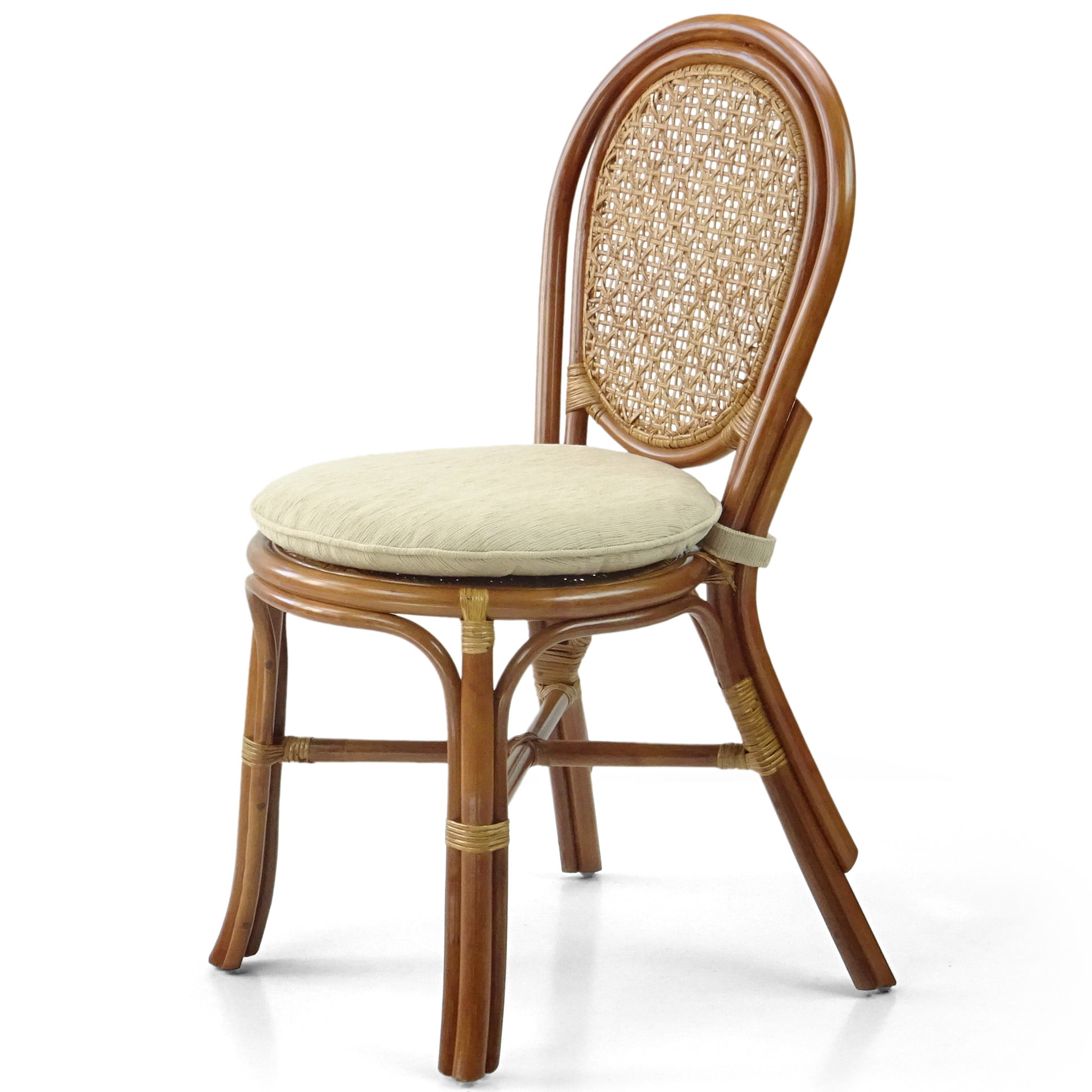 Set of 4 Denver Dining Handmade Wicker Side Chairs with Cream Cushions Natural Rattan, Colonial Color