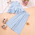 thumbnail image 2 of Toddler Girl Clothes 1-6 Years Girls Outfit, Short Sleeve Ruffle Bowknot Top+Floral Wide Leg Pants 2Pcs Spring Summer Set Light Blue 5-6 Years, 2 of 7