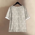 thumbnail image 3 of WTOBBY Women's Floral Texture Print Cotton Linen Blouse with Half-Sleeve, Casual Round Neck Fashion Top for Fall Season, Comfortable Apparel,White L, 3 of 3