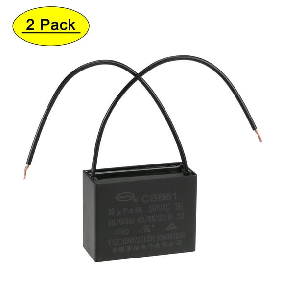 Uxcell 30uF 250V AC 2 Wires CBB61 Ceiling Fan Capacitors 2 Pack