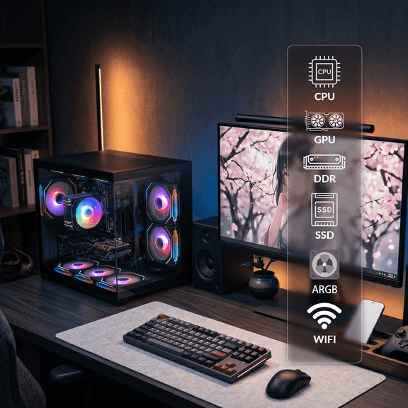 Gaming Workstation Desktop Computer Xeon E5 10Core, AMD RX550 4GB, 32GB RAM, 512GB SSD 1TB HDD, WiFi 6 & BT5.4, 9 RGB Fan, Windows 11