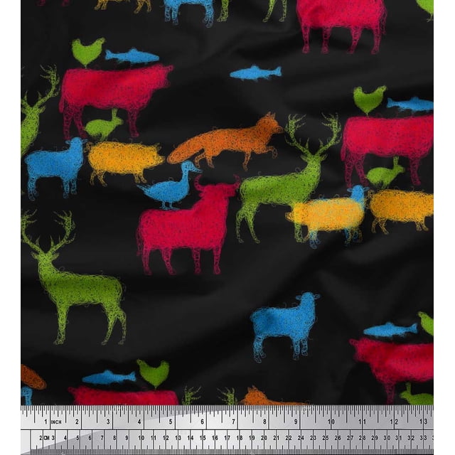 Soimoi Viscose Chiffon Fabric Birds & Animals Hand Drawn Decor Fabric Printed Yard 42 Inch Wide