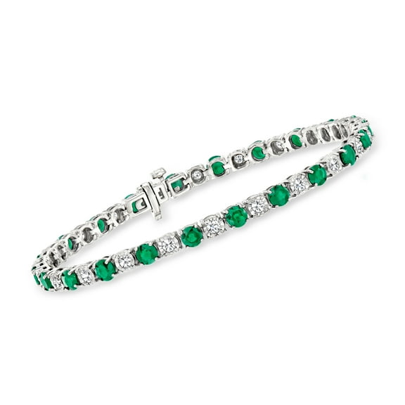 Ross-Simons 4.80 ct. t.w. Emerald and 1.00 ct. t.w. Diamond Tennis Bracelet in Sterling Silver, Women's, Adult