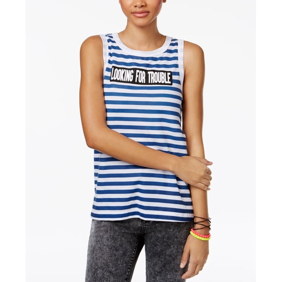 Mighty Fine Juniors Trouble Striped Graphic Tank Top Bluewhite XL