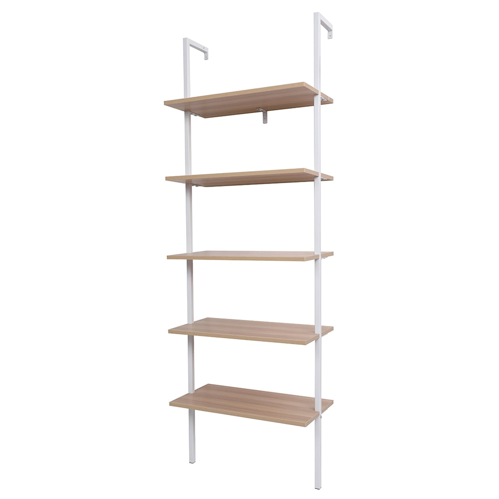 5 Tier Ladder Bookshelf w/ Metal Frame, Tall Bookcase Shelf Storage