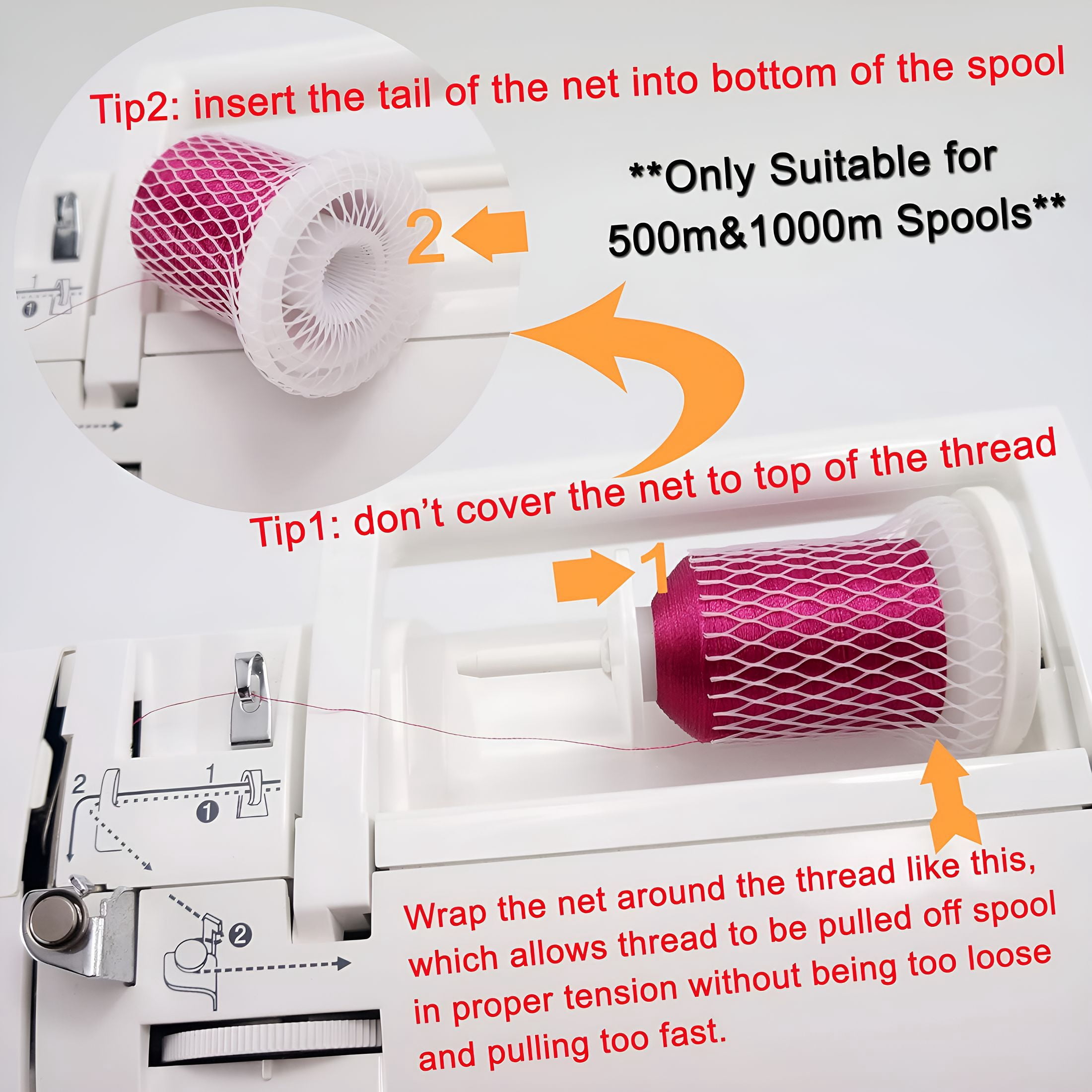 TUWAFE 100Pcs Thread Net Spool Saver for Different Sizes of Embroidery Sewing Quilting and Serger Thread Spools/Cones-9.8"(25Cm) Long Each Piece