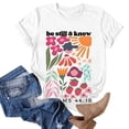 thumbnail image 2 of XIAONU Floral Letter Print T Shirt for Women Crew Neck Short Sleeve Casual Daily Tees, 2 of 3