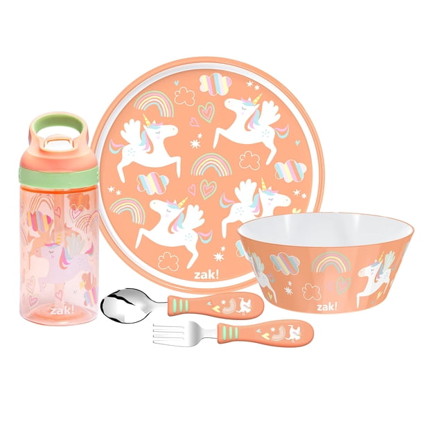 Set de vajilla zak! Plato con forma de unicornio para botellas de agua, tamaño 3+