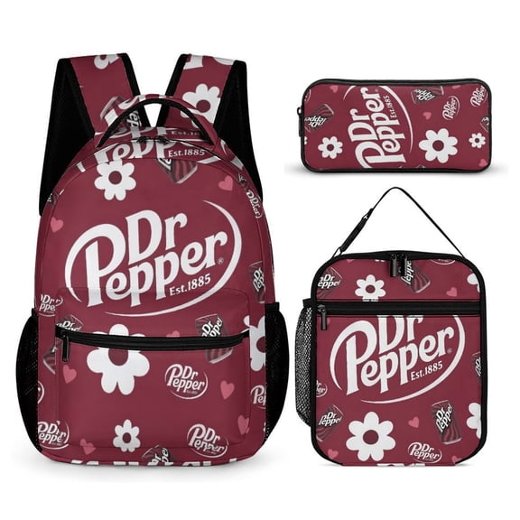 Dr.Pepper Three-Piece Backpack Set: Includes A High-Quality Backpack Lunch Bag And Pencil Case One size