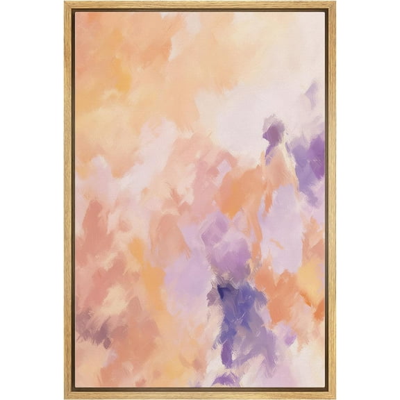 IDEA4WALL Framed Canvas Print Pink Blue Pastel Watercolor Paint Strokes Abstract Wall Art Modern Artwork Decor Bohemian Colorful Relax/Zen for Living Room, Bedroom - Natural 16"x24"