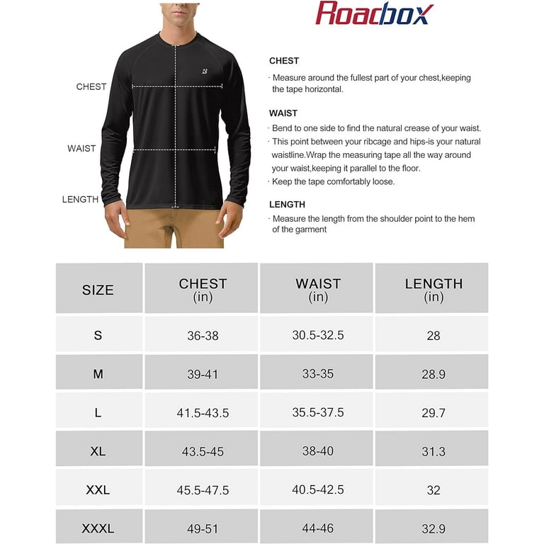 Roadbox Fishing Shirts for Men Long Sleeve UV Sun Protection Tops UPF 50+  Black 
