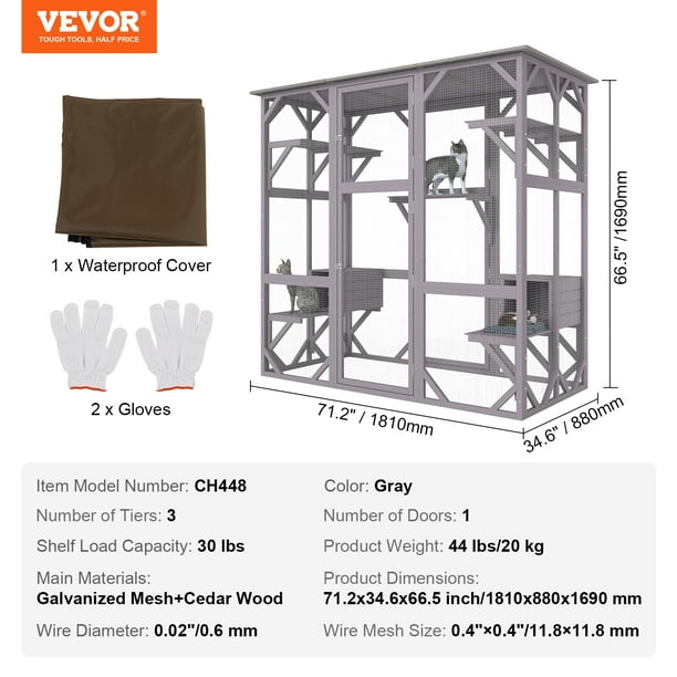 VEVOR Cat House Outdoor, 7-Tier Large Catio, Cat Enclosure with 5