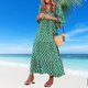 thumbnail image 3 of Vestido Vestido largo bohemio con cuello en V y mangas abullonadas para mujer 2023 (verde oscuro M) Ygjytge Verde oscuro T M para Mujer, 3 of 8