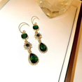 thumbnail image 3 of Conjunto de pendientes colgantes para novia, boda, novia, pendientes largos con cristales dorados y verdes en forma de lágrima y diamantes de imitación, 3 of 4