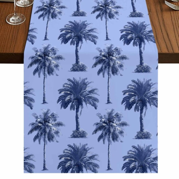Table Runners 72 Inches Long Dress Scarves, Palm Trees Farmhouse Kitchen/Dining Table Runner, Coffee Tablerunners, Summer Vintage Tropical Trees Botanical Blue 16x72 Inch