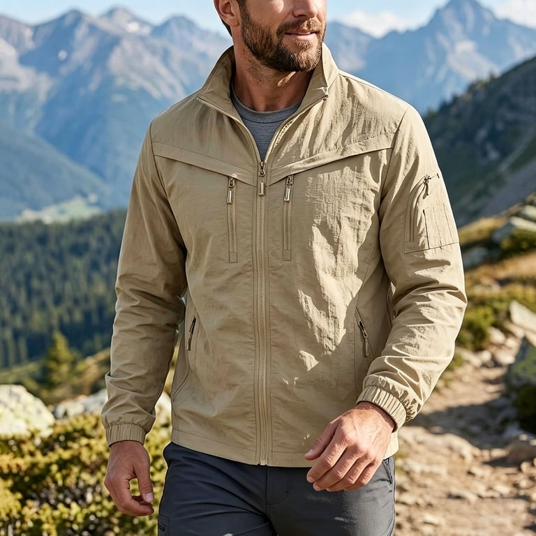 JTSRKL Mens UPF Packable Jackets Full Zip Stand Collar Lightweight