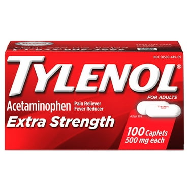Tylenol Extra Strength Caplets with 500 mg Acetaminophen Pain Reliever Fever Reducer, 100 Count