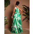 thumbnail image 2 of Plus Size Green & White Tie Dye One Shoulder Ruched Waist Cutout Maxi Dress For Spring Summer Vacation Party, 2 of 7