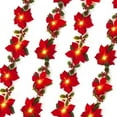 thumbnail image 5 of Christmas Poinsettia Garland with Lights, Artificial Poinsettia Christmas Garland String Lights Decorations, Poinsettias Garland Lights for Xmas Tree Party Door Fireplace Mantle Decor, 5 of 5