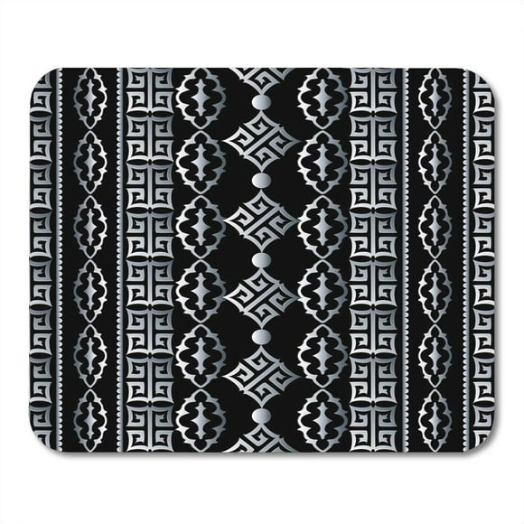 POGLIP Striped Geometric Black with White Vertical Greek Key Meander and Vintage Damask Ornaments Modern Mousepad Mouse Pad Mouse Mat 9x10 inch