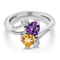 thumbnail image 3 of 1.38 Cttw Purple Amethyst and Yellow Citrine Ring for Women | 925 Sterling Silver | Heart Shape 6MM | Gemstone Birthstone | Wedding Engagement Anniversary Promise Ring for Women| Size 7, 3 of 6