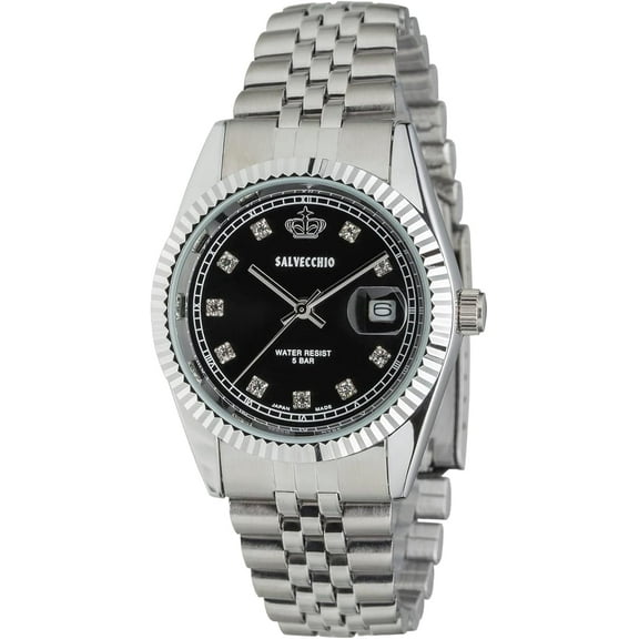 SALVECCHIO Men's 20 mm Dress Watch Stainless Steel Wristwatch, Silver×Black