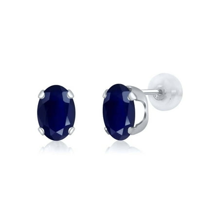 - 3.58 Ct Oval 8x6mm Blue Sapphire 14K White Gold Stud Earrings