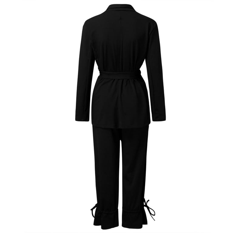 LBECLEY Women's Dressy Pant Suits Womens Casual Light Weight Thin Jacket  Slim Coat and Trousers Long Sleeve Office Business Coats Jacket Suit  Chiffon Pants Suits for Women Black L 