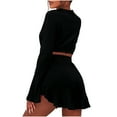 thumbnail image 3 of Sweatsuits Women 2 Piece Outfit Long Sleeve Top Loose Shorts Set Solid Color Casual Tracksuit Lace Tee Suit (Black L), 3 of 5