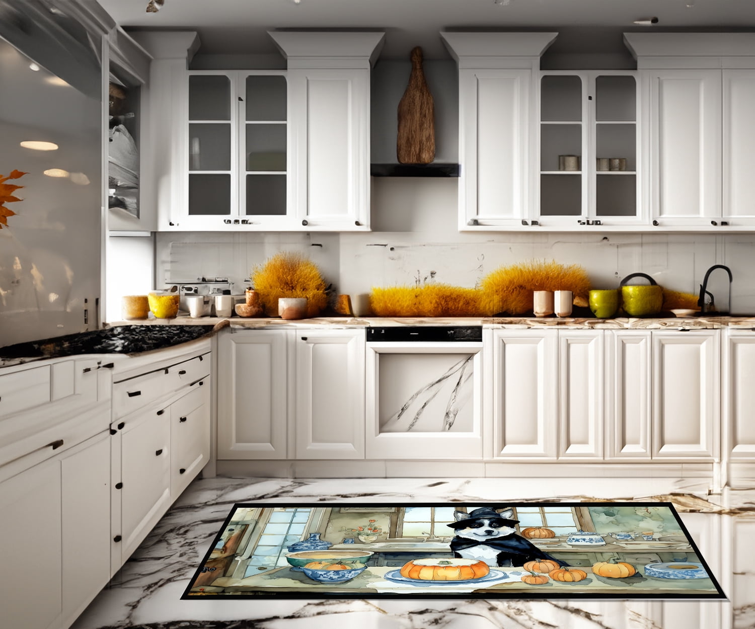 Akita Fall Kitchen Pumpkins Runner Mat 28x58 58 in x 28 in
