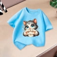 thumbnail image 4 of ZHOGXU Toddler Kids Girls T Shirt Short Sleeve Round Neck Cute Cat Print Comfortable Breathable Fashion Tee Top For Everyday Wear,Light Blue,6-8 Years, 4 of 5