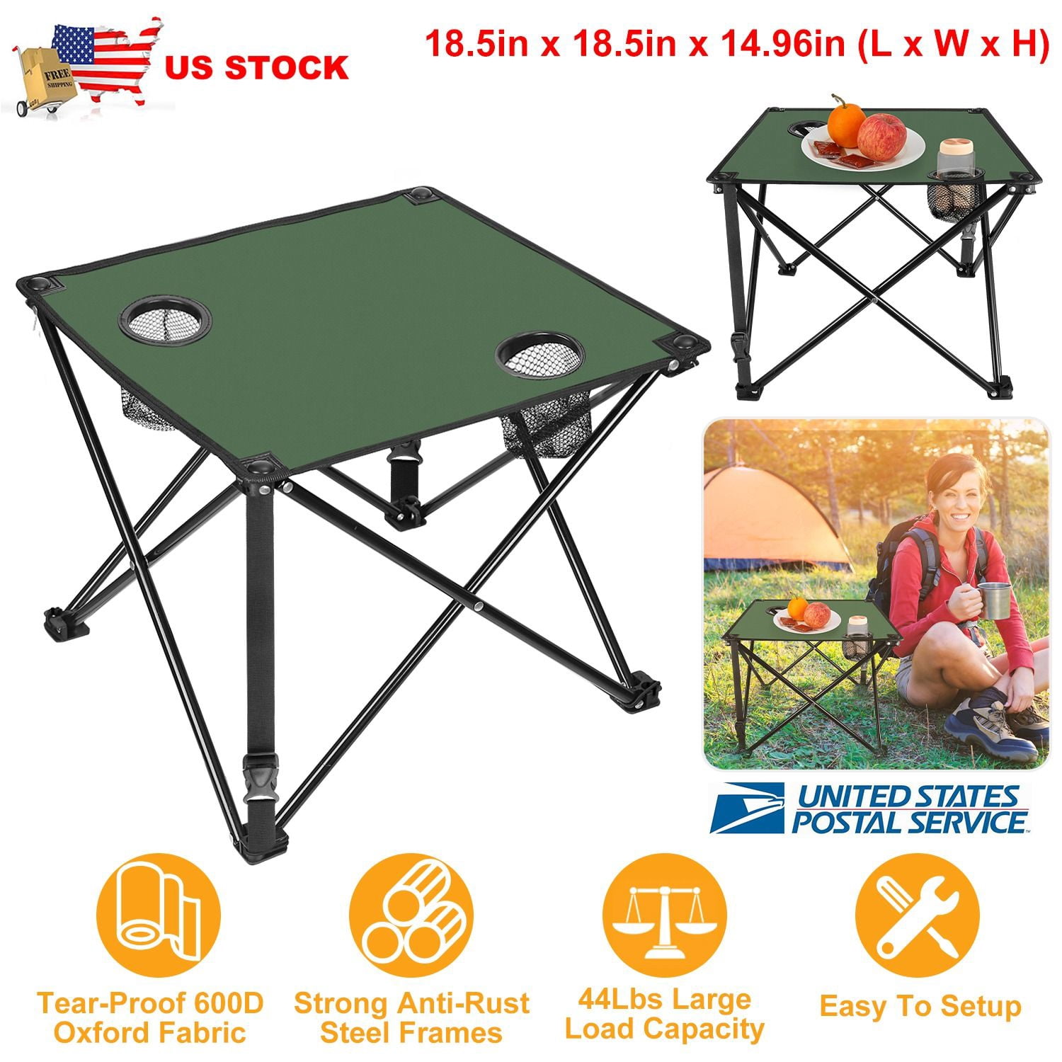 Foldable Camping Table Portable Picnic Table Lightweight Travel Desk with 2 Cup Holders Carrying Bag