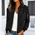 thumbnail image 2 of CBASIHI Womens Suede Bomber Jackets with Pockets- Zip Up Loose Fit Trendy Casual Long Sleeve Fall Outerwear Black Size M, 2 of 8