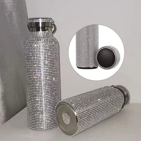 

Pikadingnis Diamond Insulated Water Bottle Stainless Steel Glitter Insulated Bottle Vacuum Flask Sparkling Thermos Water Bottle Large Capacity Y2K Water Bottles Insulated - 12/17/25oz Silver 350ml