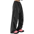 thumbnail image 5 of Costeam Womens Waterproof Quick Dry Cargo Pants Zip Closure Side Cargo Pockets Drawstring Elastic High Waist Loose Straight Wide Leg Lightweight Full Length Casual Utility Trousers, 5 of 6