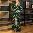 thumbnail image 2 of CEHVOM Femmes Casual V-Cou Manches Longues Évasées Boho Print Haute Robe Maxi Fendue, 2 of 5