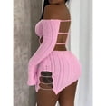 thumbnail image 3 of Women's Backless Bodycon Mini Dress – Long Sleeve Crew Neck Party Outfit with Side Slit, 3 of 6