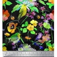 thumbnail image 1 of Soimoi Yellow Georgette Viscose Fabric Leaves,Floral & American Robin Bird Printed Fabric 1 Yard 42 Inch Wide, 1 of 3