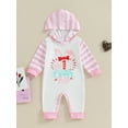 thumbnail image 2 of Suealasg Baby Girls Valentine's Day Jumpsuit 3M 6M 12M 18M Infant Girls Spring  Long Sleeve Letter Heart Print Hooded Striped Romper, 2 of 9